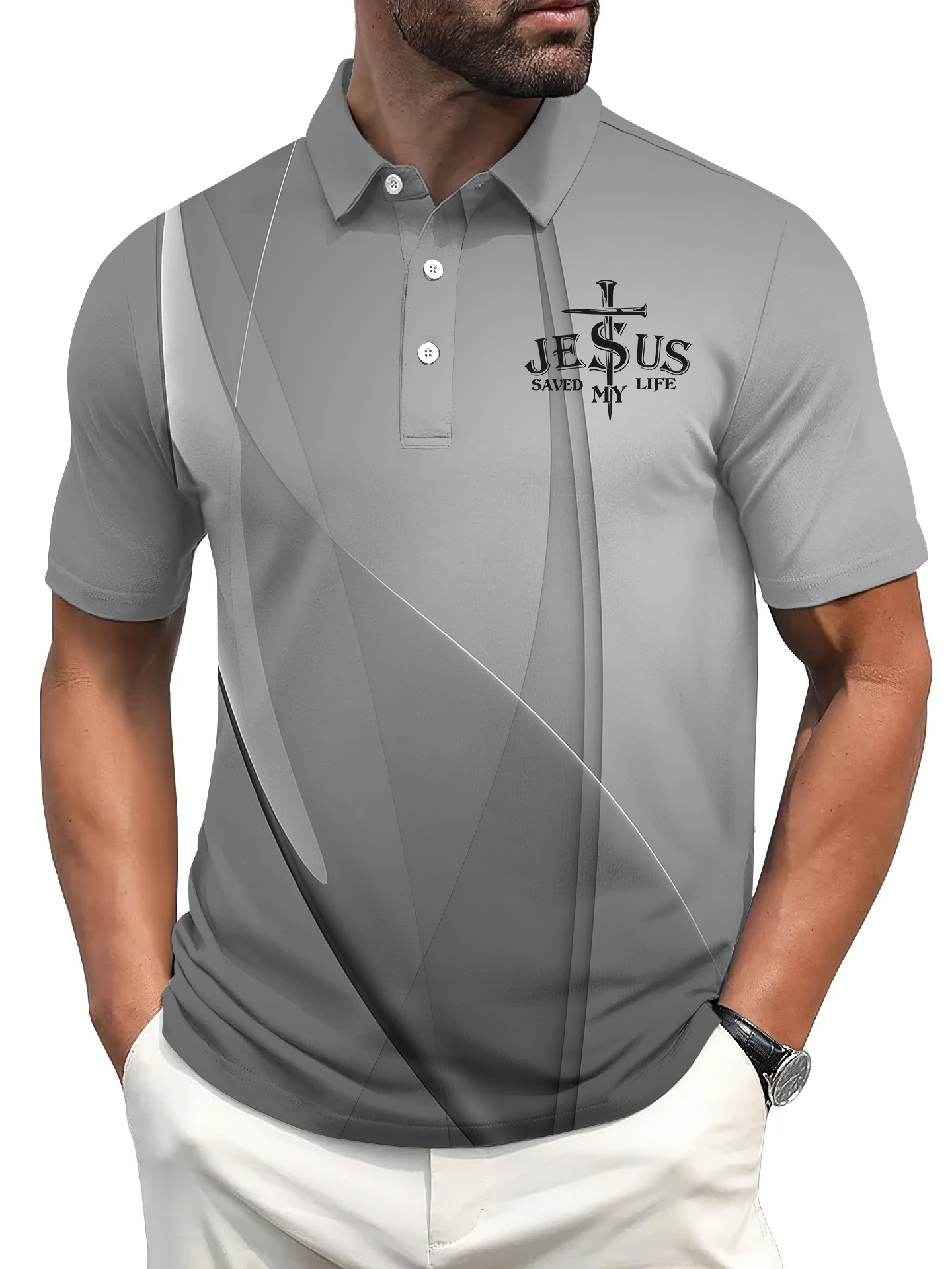 Men's Golf Casual Jesus Graphic Short Sleeve Polo Shirt