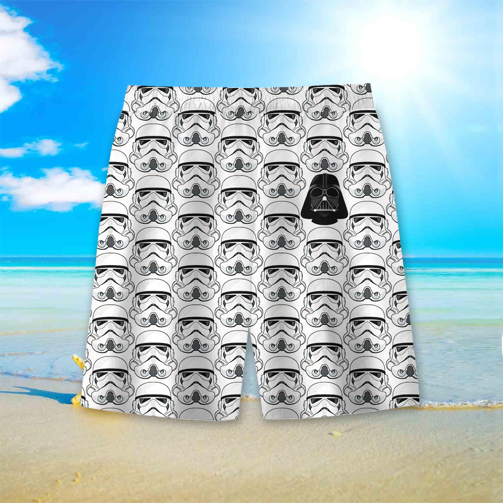Men's Cartoon Space Wars Printed Pocket Beach Shorts