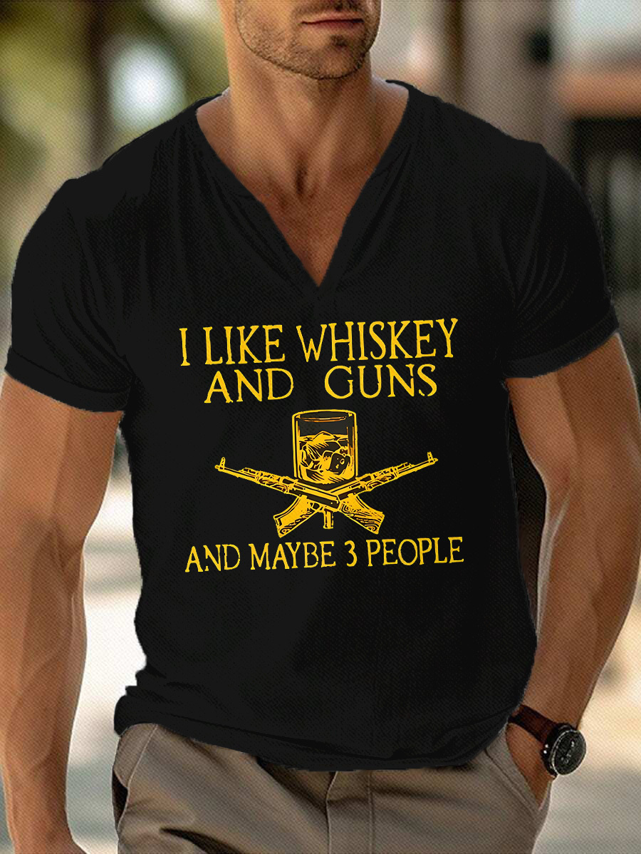 Men's Slogan Text V-Neck Short Sleeve T-Shirt