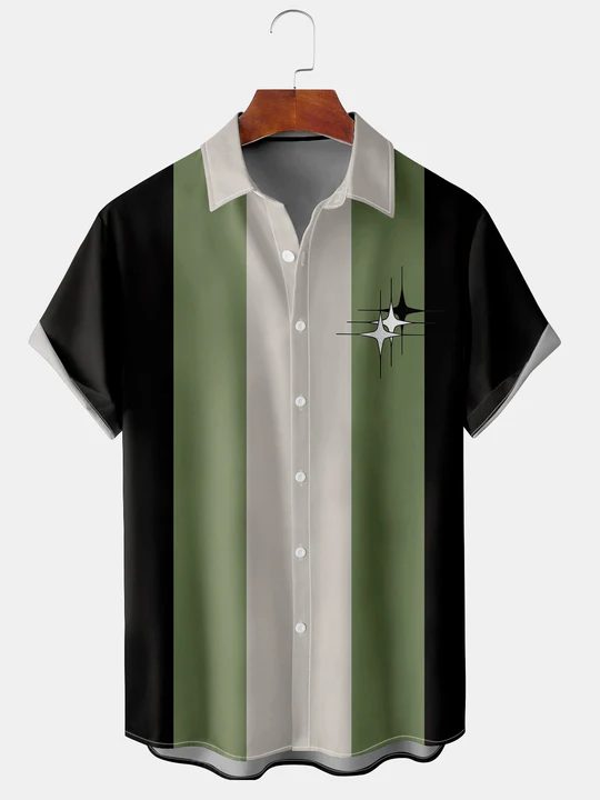 Christmas greetings from Santa Claus delivering gifts on a motorcycle Christmas Chest Pocket Short Sleeve Bowling Shirt