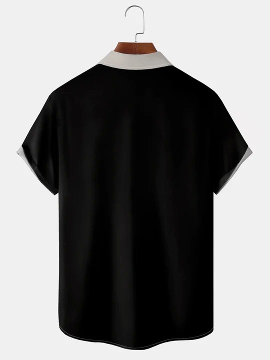 Men's Casual Contrast Lapel Short Sleeve Shirt