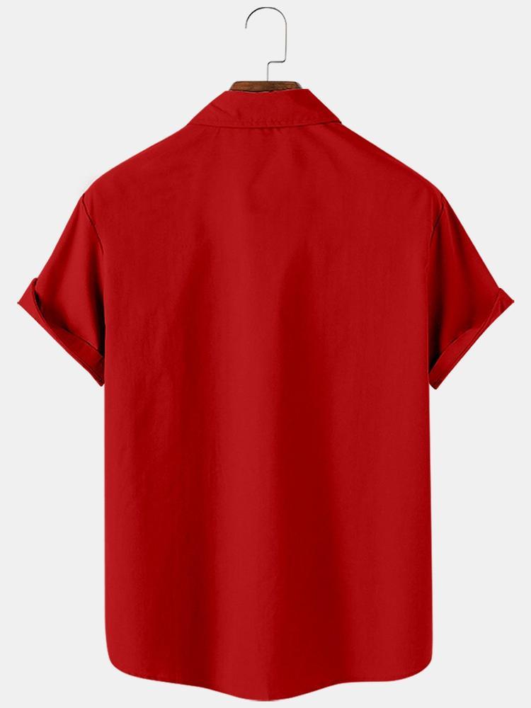 Men Christmas Contrast Color Stripes Men Christmas Print Pocket Front Short Sleeves ShirtPrint Short Sleeves Shirt