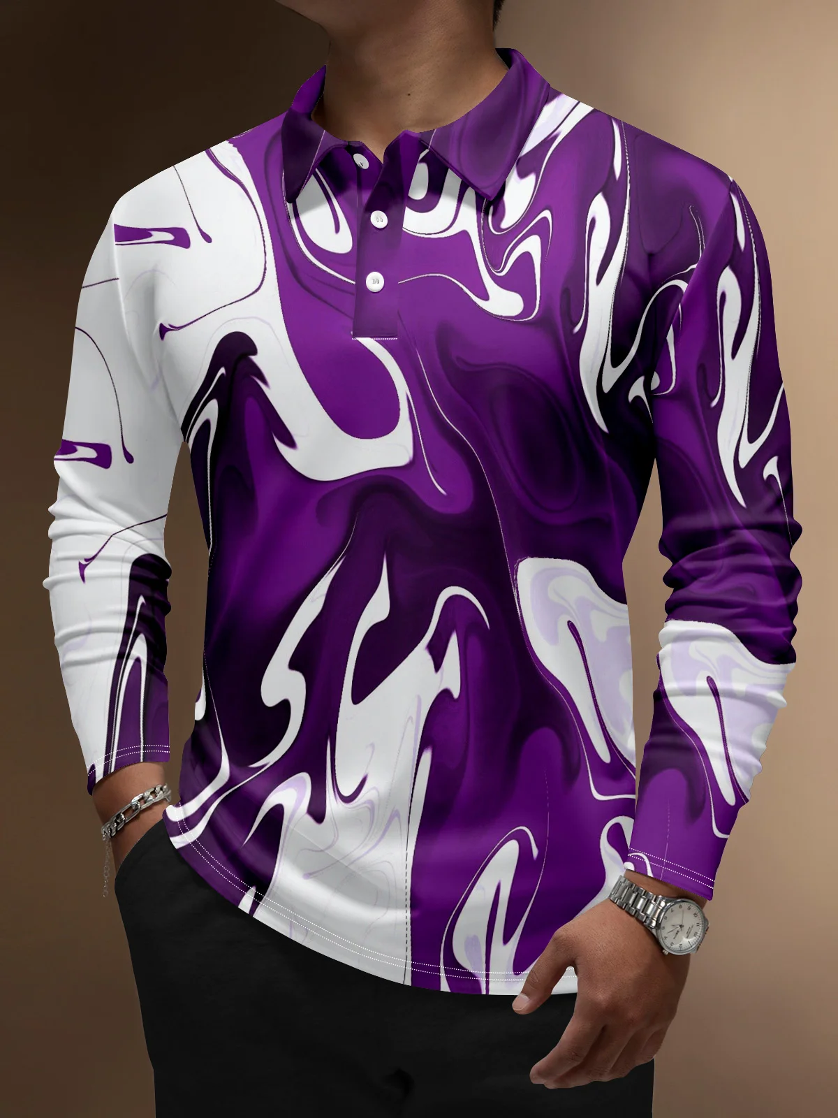 Men's Casual Long Sleeve Button-Down Polo Shirt