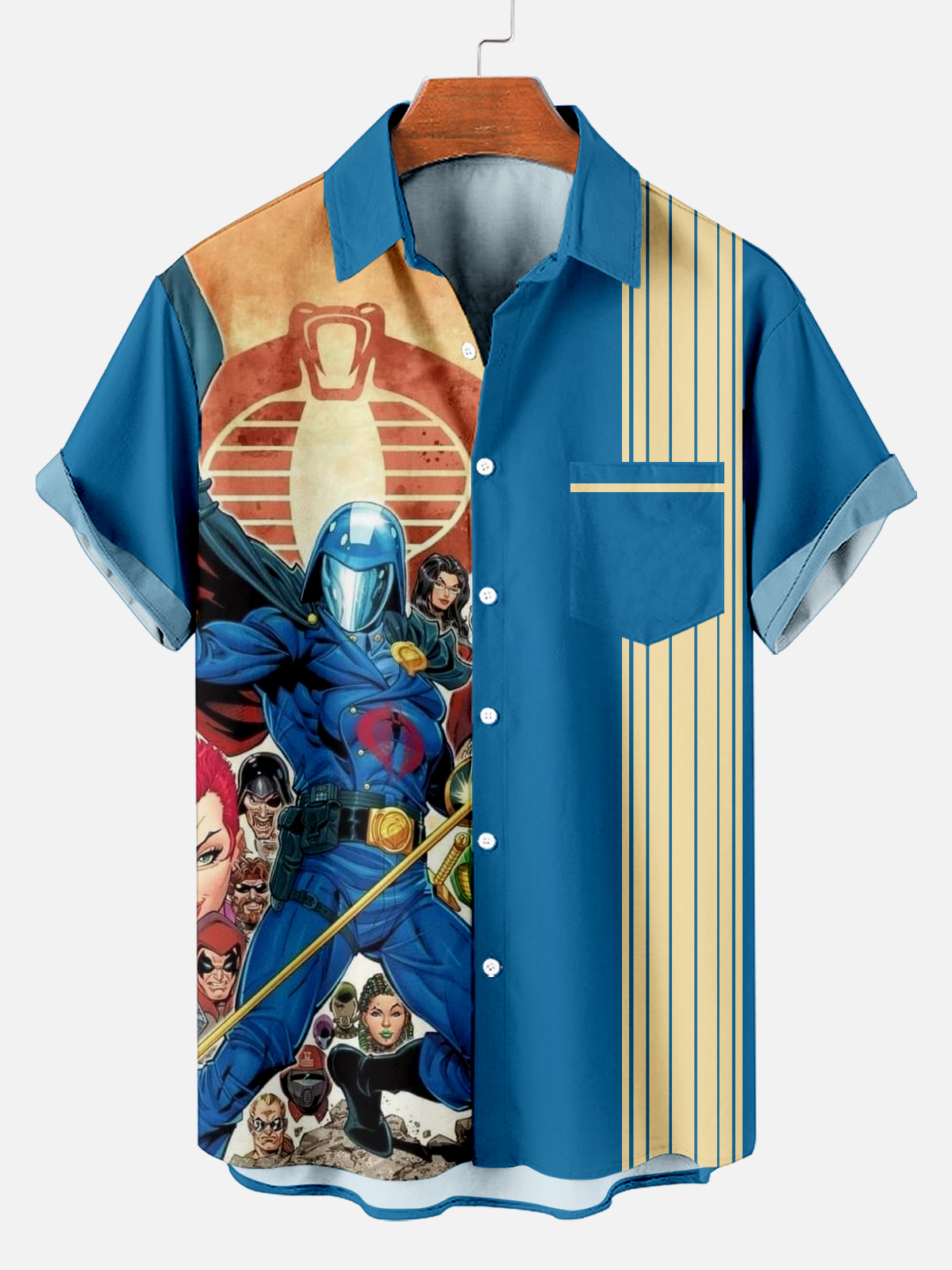 Classic Striped Retro War Cartoon Short Sleeve Shirt