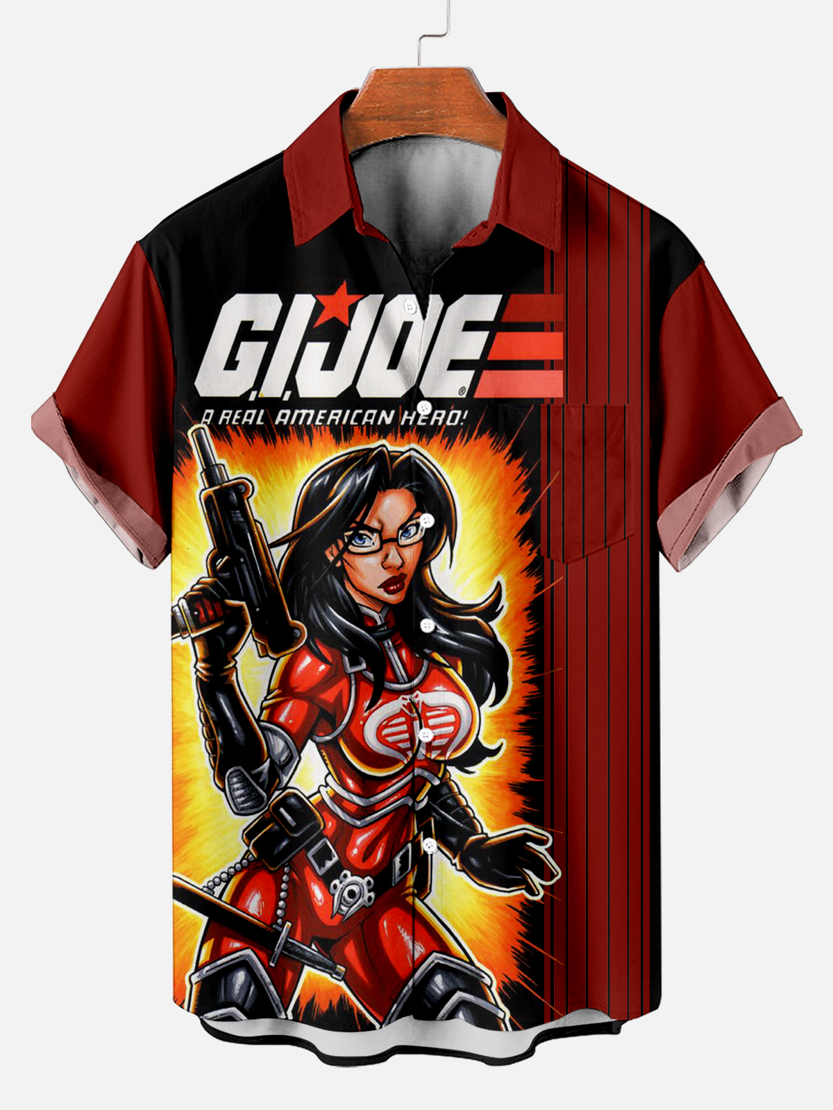 Classic Striped Retro War Cartoon Short Sleeve Shirt