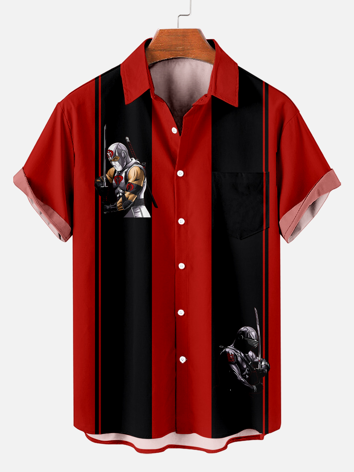 Classic Striped Retro War Cartoon Short Sleeve Shirt
