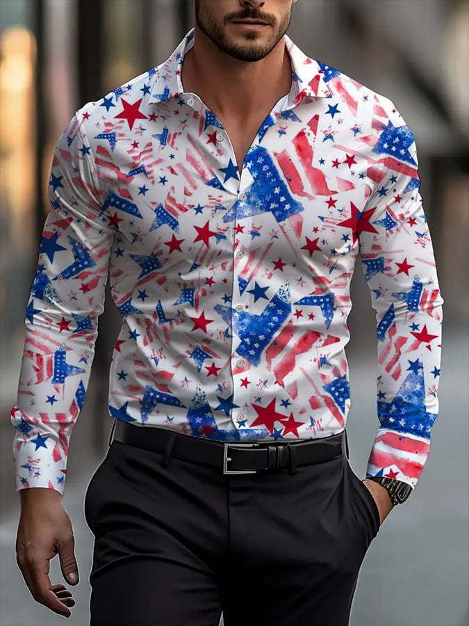 Men's Business Casual Striped Long Sleeve Shirt