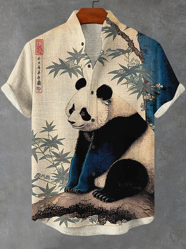Men's Hawaiian Panda Vintage Short Sleeve Shirt