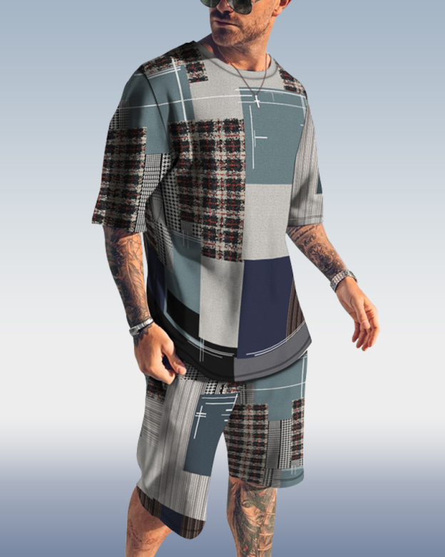 Men's Spring Summer Square Print Suit 006