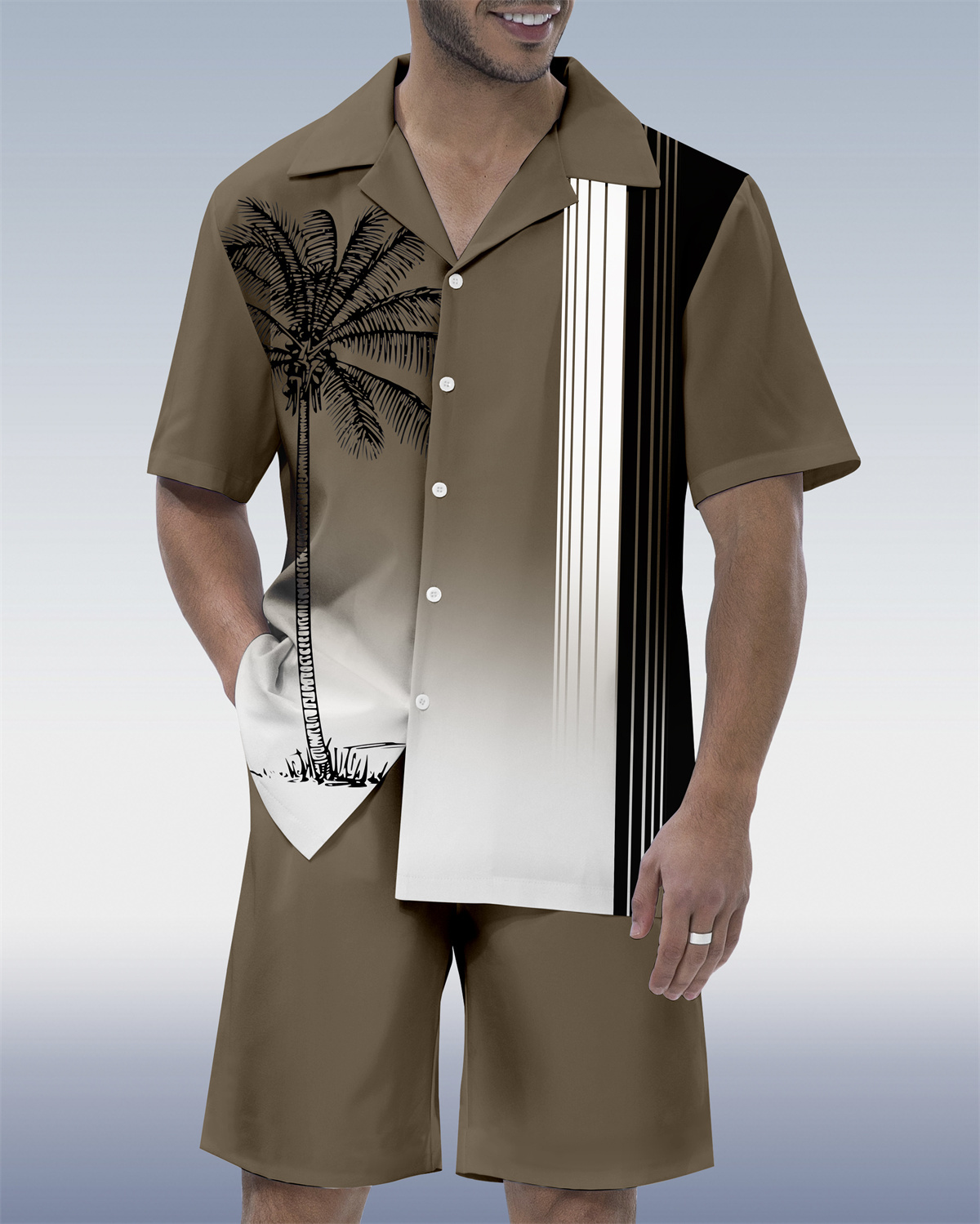 Men's Casual Vacation Hawaiian Cuban Collar Short Sleeve Shirt Set