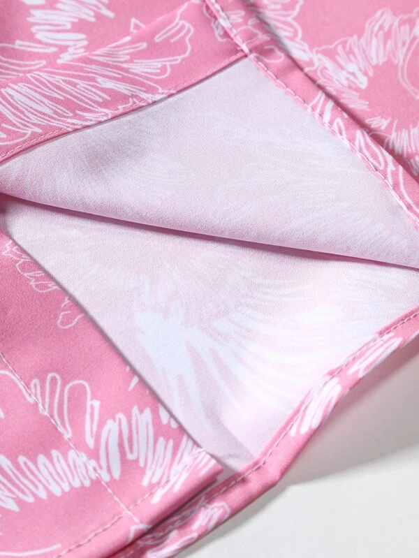 Suitmens Men's Pink Hawaiian Print Short Sleeve Shirt Set 016