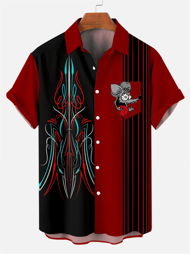 Men's Nostalgic Anime Character Retro Car Short Sleeve Shirt