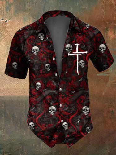 Men's Retro Dark Skull Casual Short Sleeve Shirt