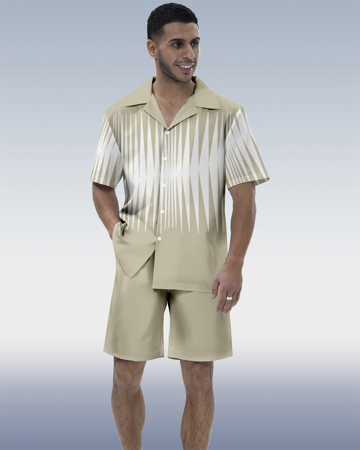 Men's Colorblock Geometric Hawaiian Cuban Collar Short Sleeve Shirt Set