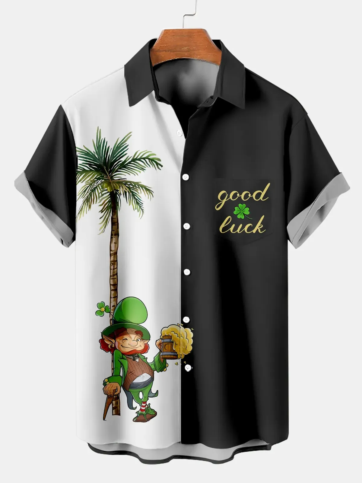 Men's St. Patrick's Day Elf Beer Hawaiian Short Sleeve Shirt