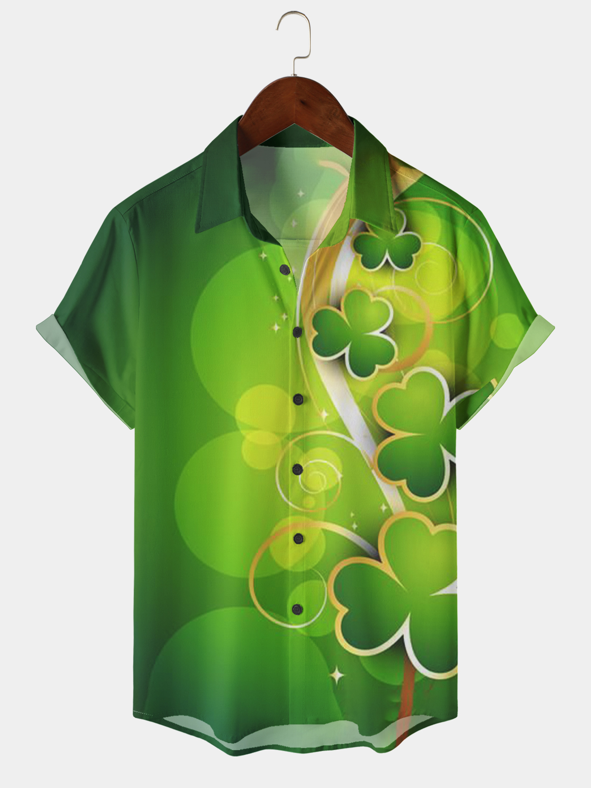 Men's Casual St. Patrick's Day Element Printed Lapel Short Sleeve Shirt