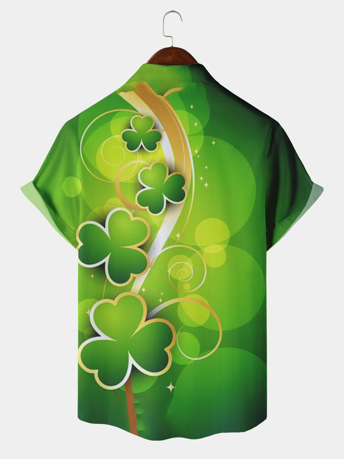 Men's Casual St. Patrick's Day Element Printed Lapel Short Sleeve Shirt
