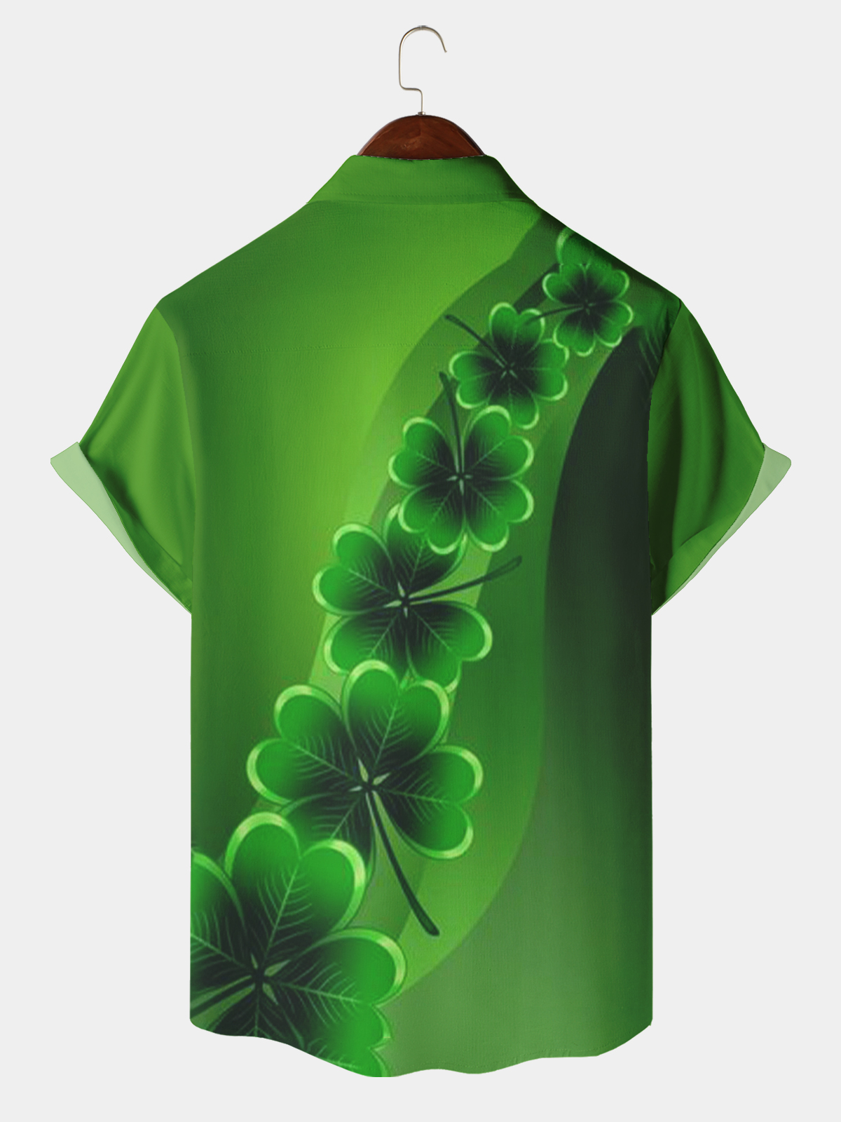 Men's Casual St. Patrick's Day Element Printed Lapel Short Sleeve Shirt