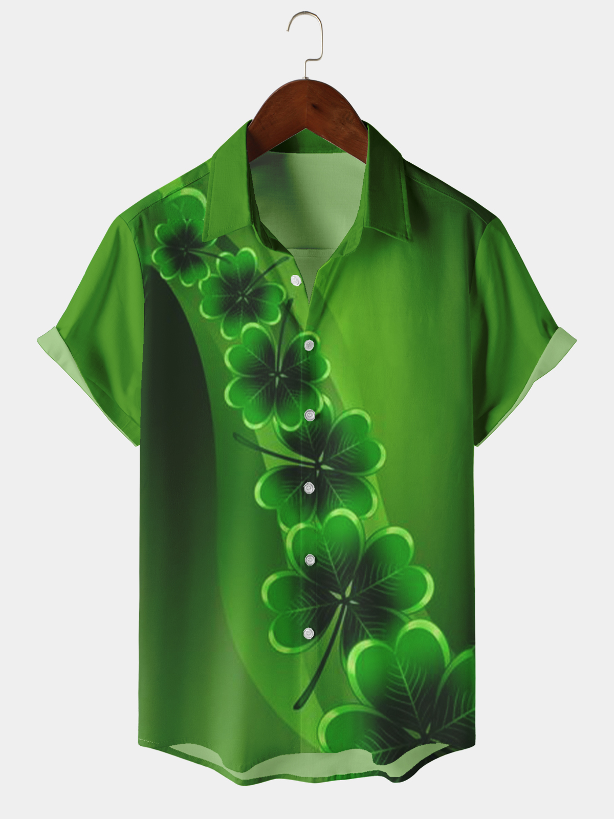 Men's Casual St. Patrick's Day Element Printed Lapel Short Sleeve Shirt