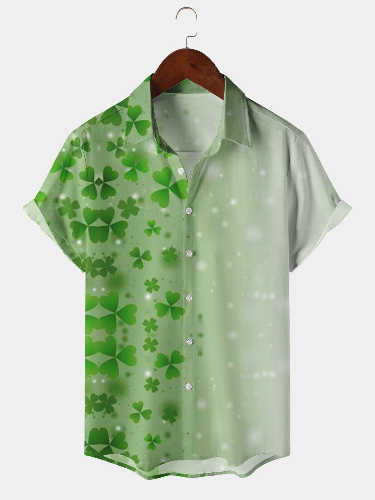 Men's Casual St. Patrick's Day Patchwork Element Printed Lapel Short Sleeve Shirt