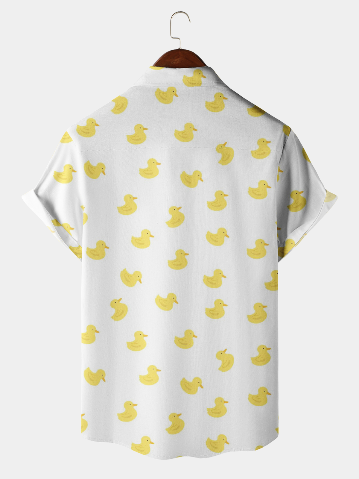 Men's Casual Yellow Duck Element Printed Lapel Short Sleeve Shirt