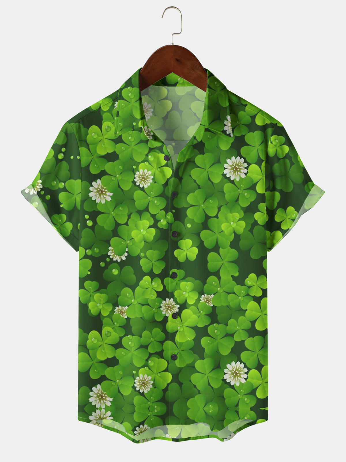 Men's Casual Festival Shamrock Element Lapel Short Sleeve Shirt
