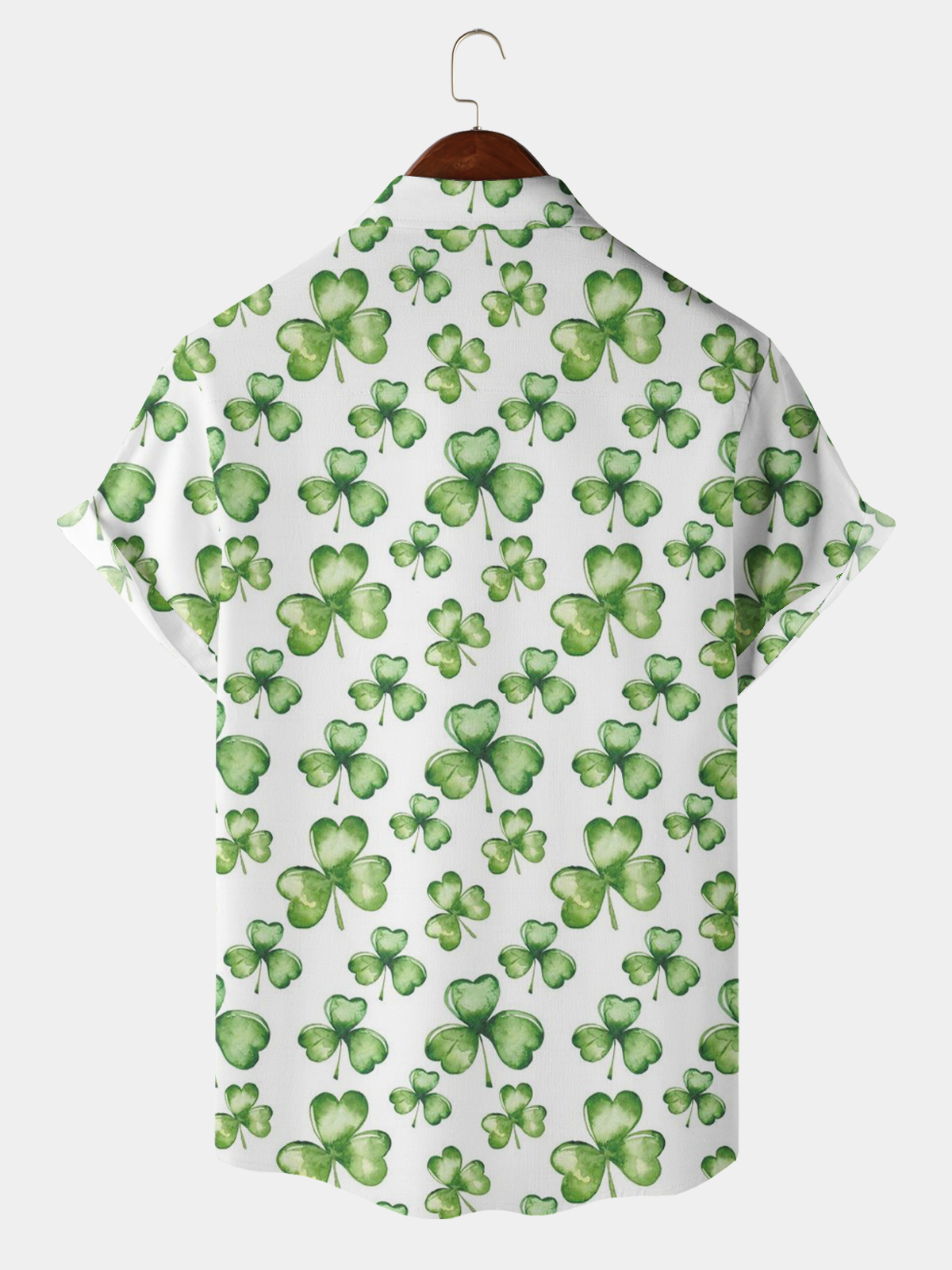 Men's Casual Festival Shamrock Elements White Lapel Short Sleeve Shirt