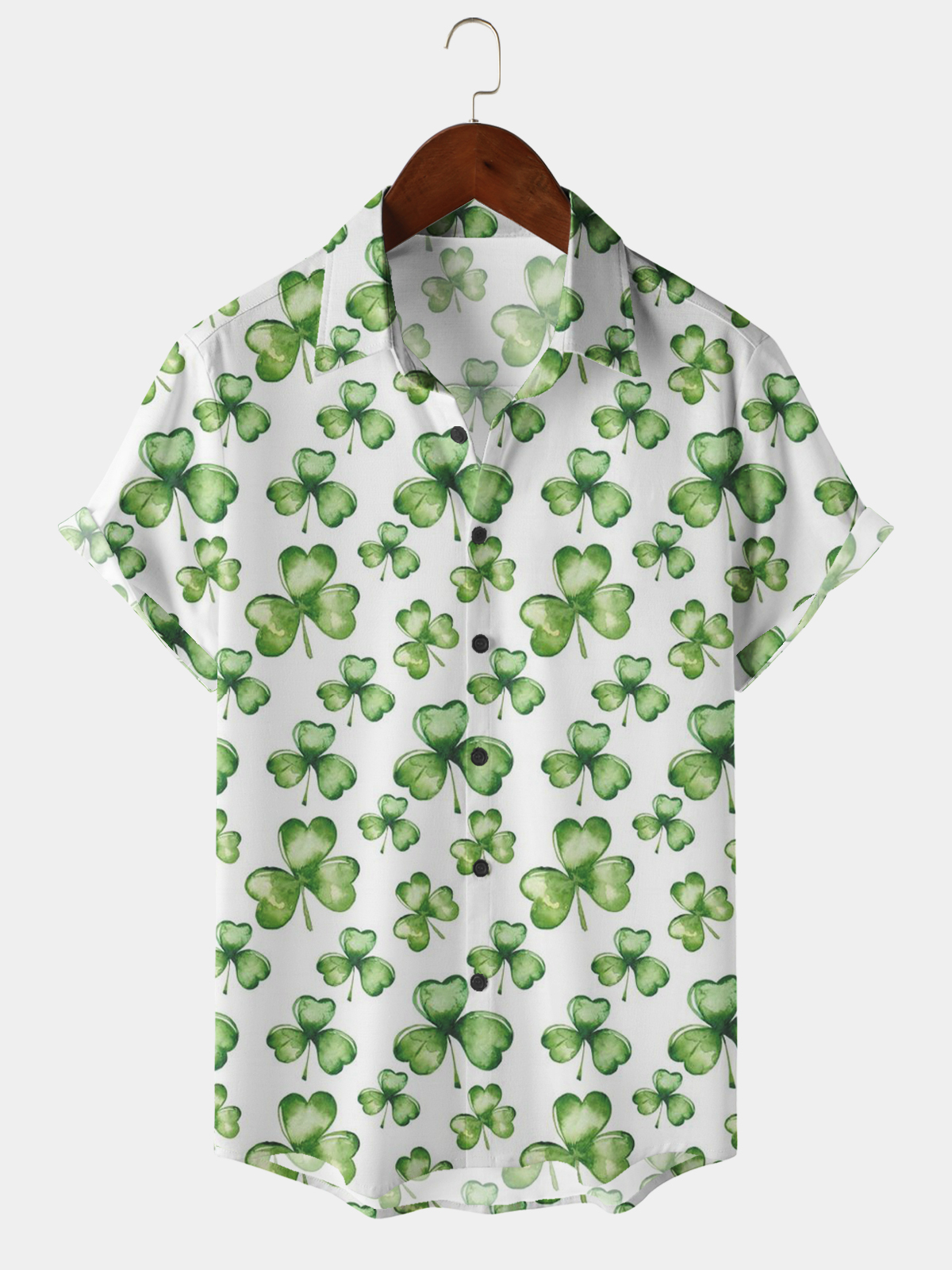 Men's Casual Festival Shamrock Elements White Lapel Short Sleeve Shirt