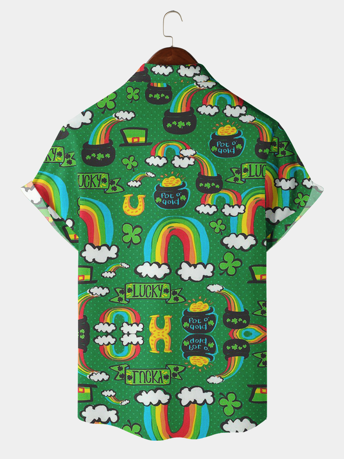 Men's Casual Holiday Rainbow Lucky Element Lapel Short Sleeve Shirt