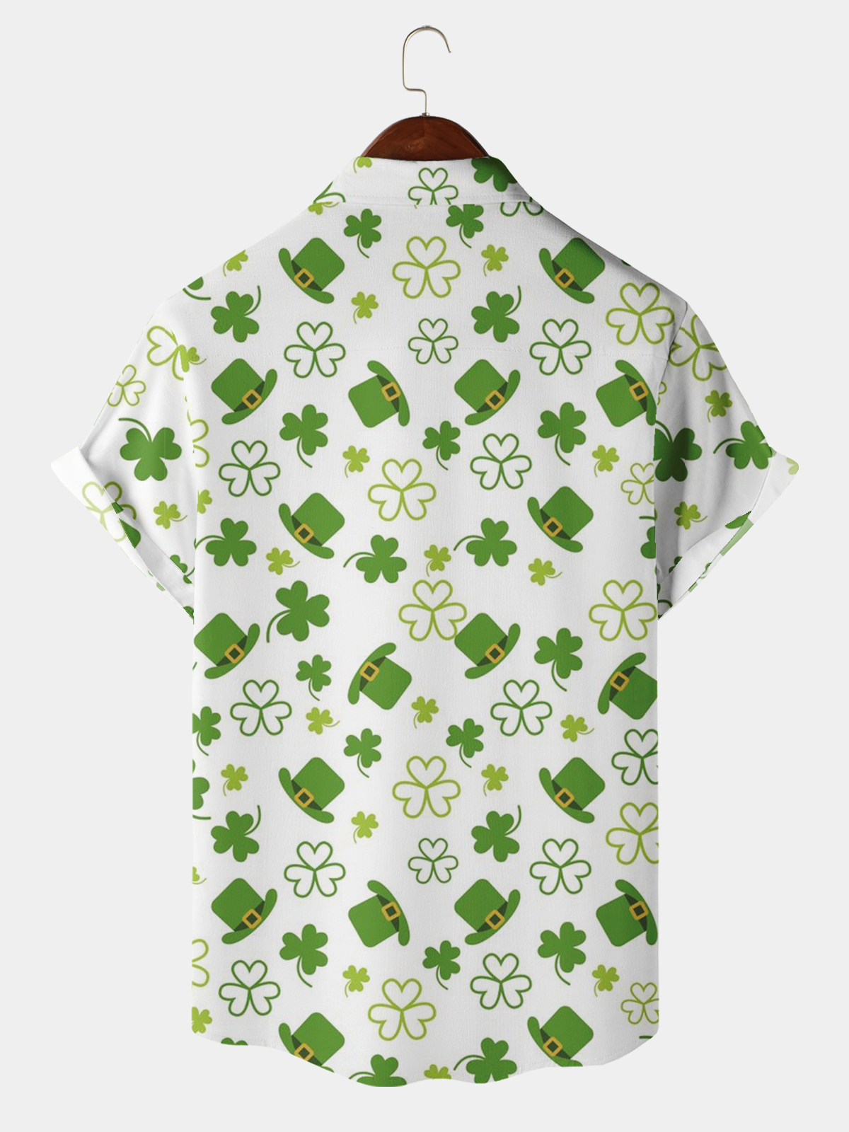 Men's Casual Festival Shamrock Hat Element Lapel Short Sleeve Shirt