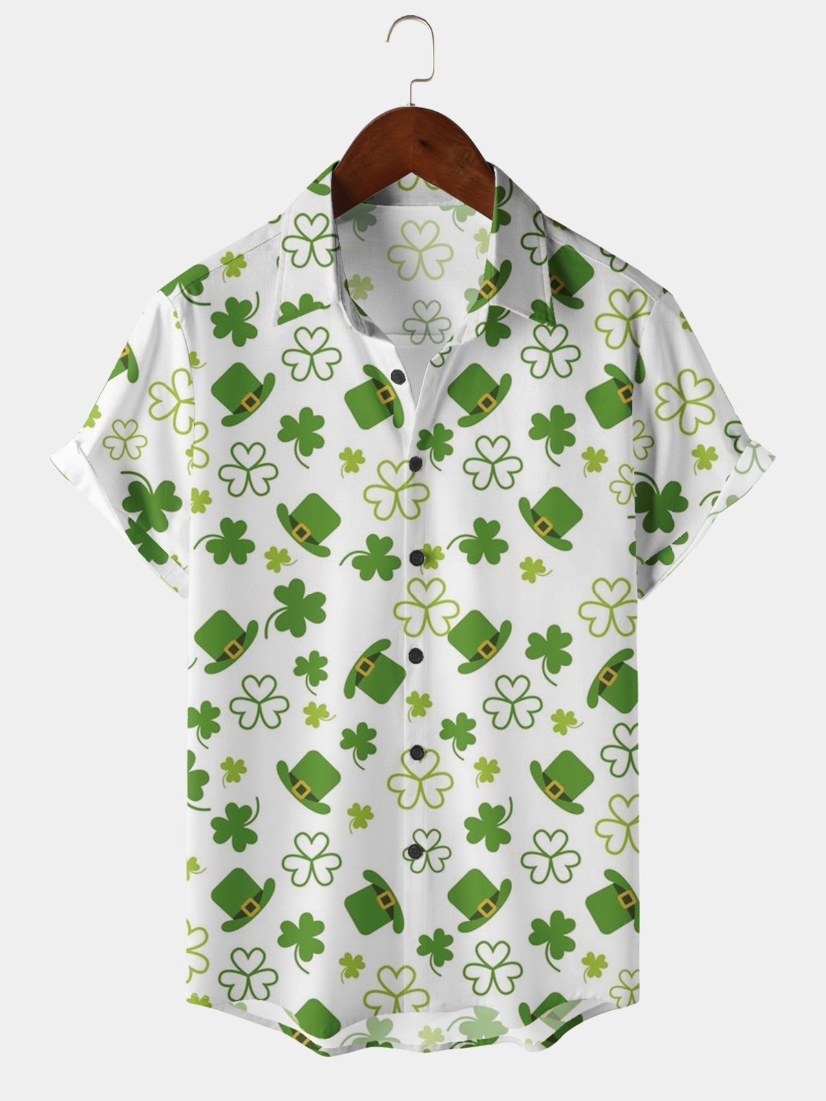 Men's Casual Festival Shamrock Hat Element Lapel Short Sleeve Shirt