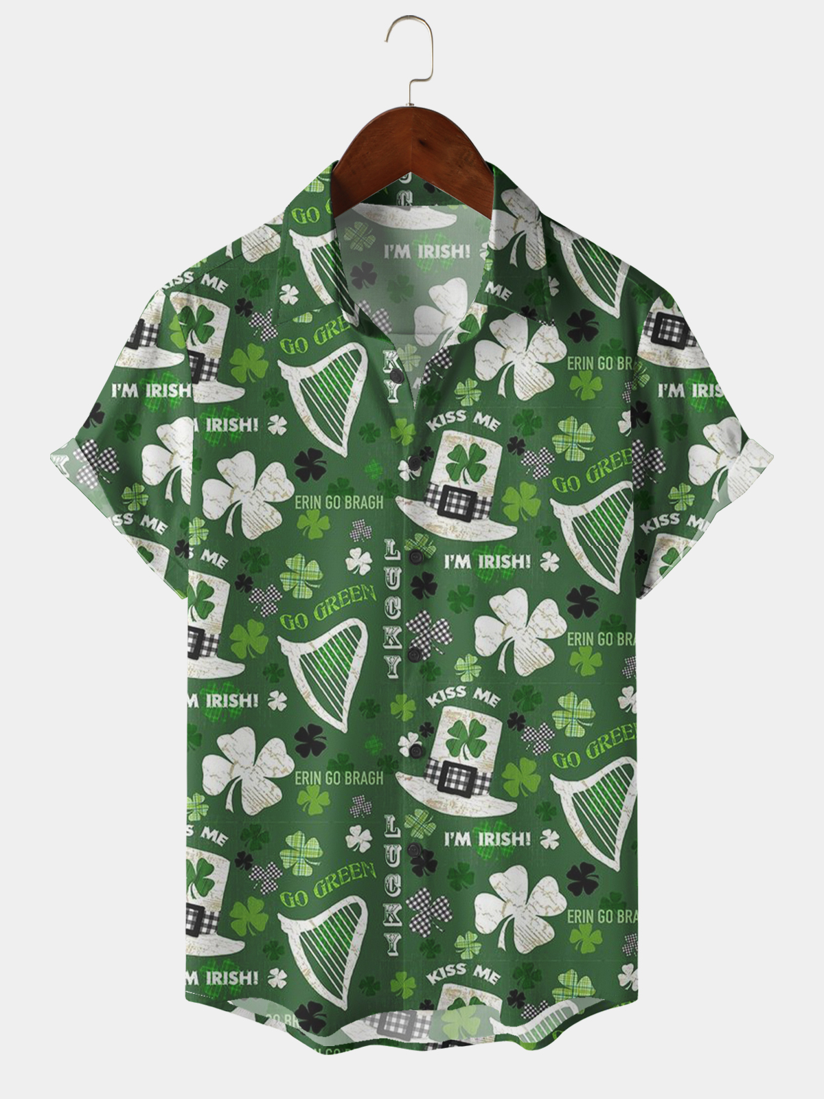 Men's Casual Holiday Lucky Hat Element Lapel Short Sleeve Shirt