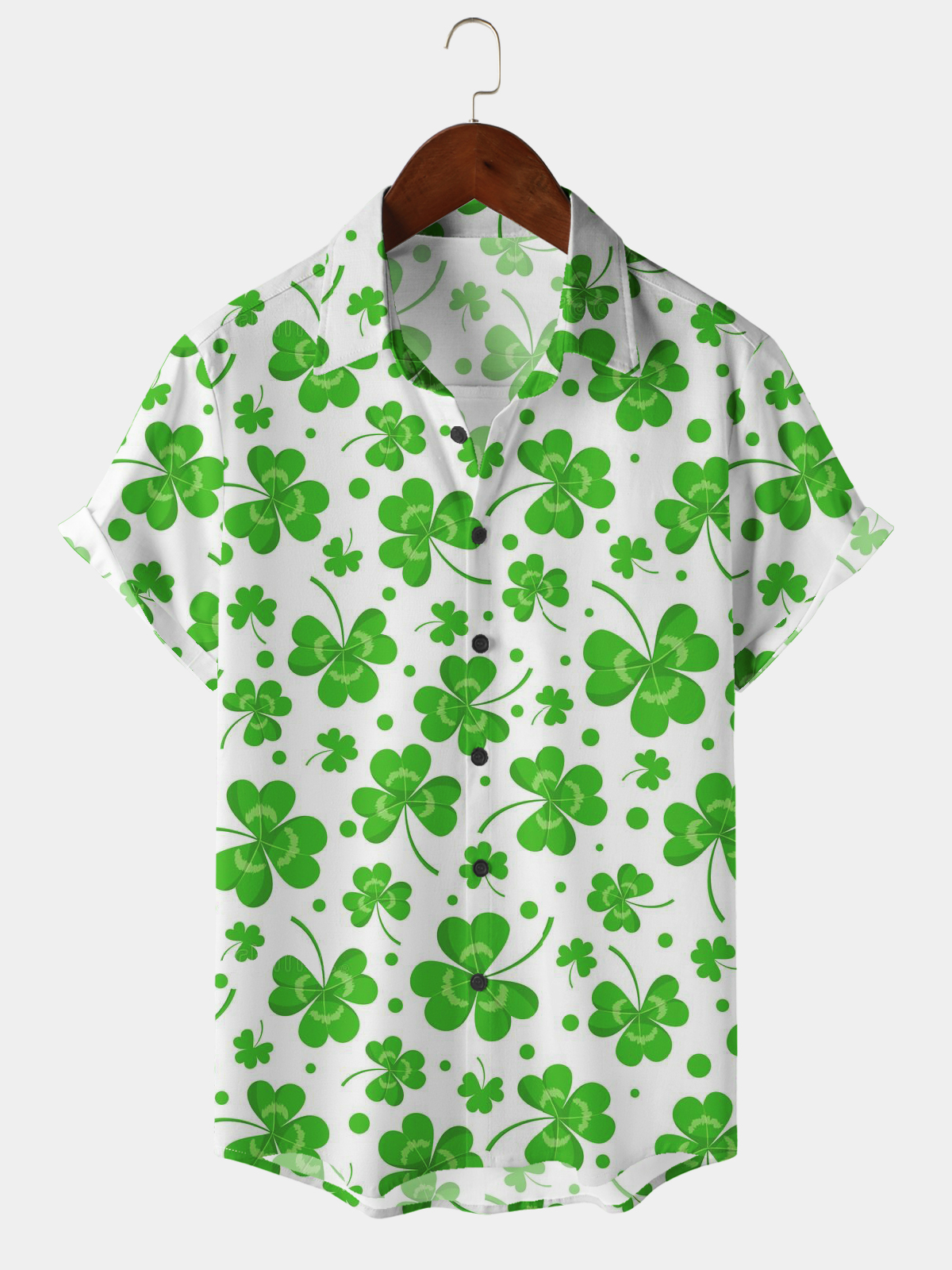 Men's Casual Festival Shamrock Elements White Lapel Short Sleeve Shirt