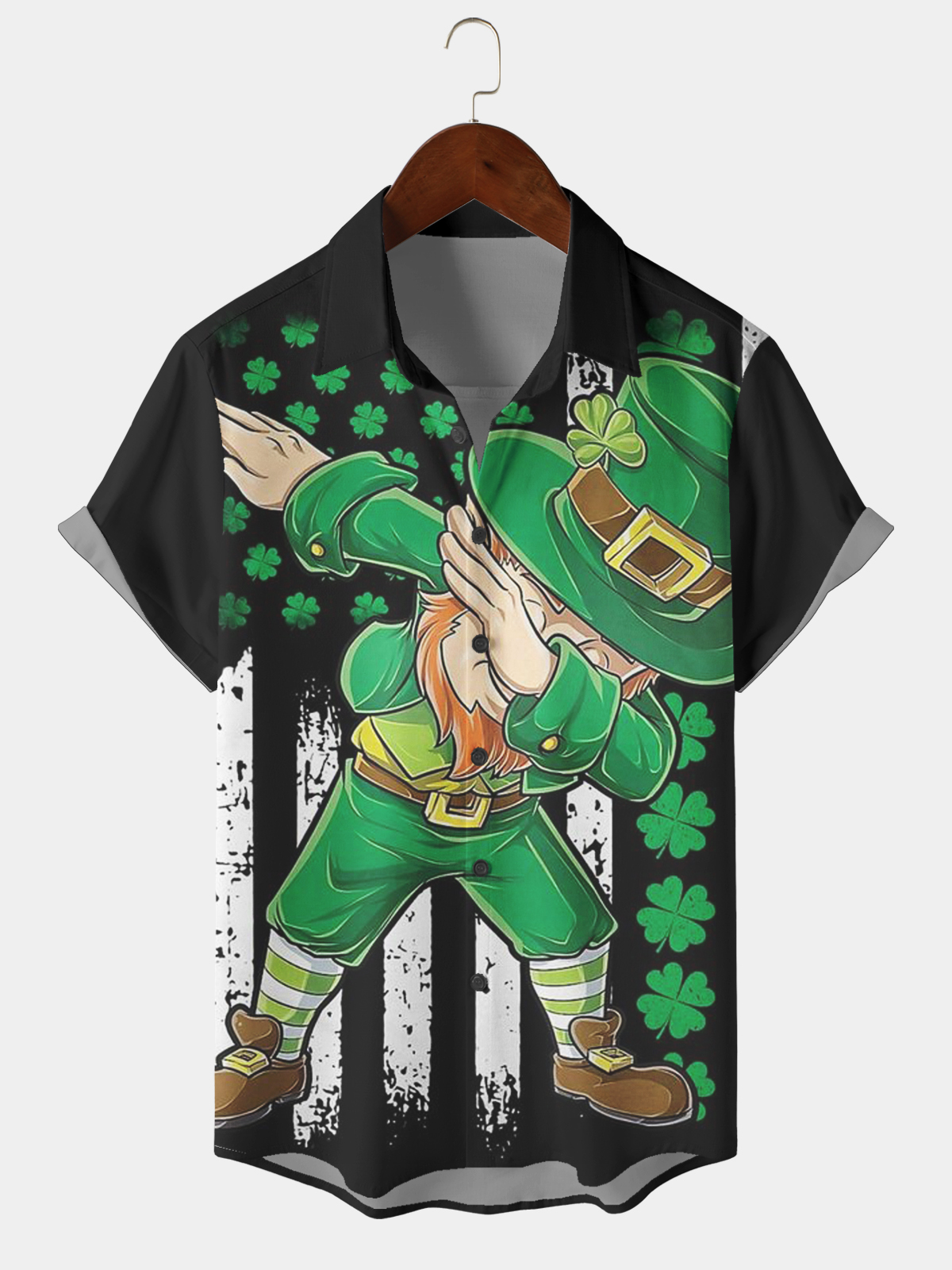 Men's Casual Holiday Fun Flag Element Lapel Short Sleeve Shirt