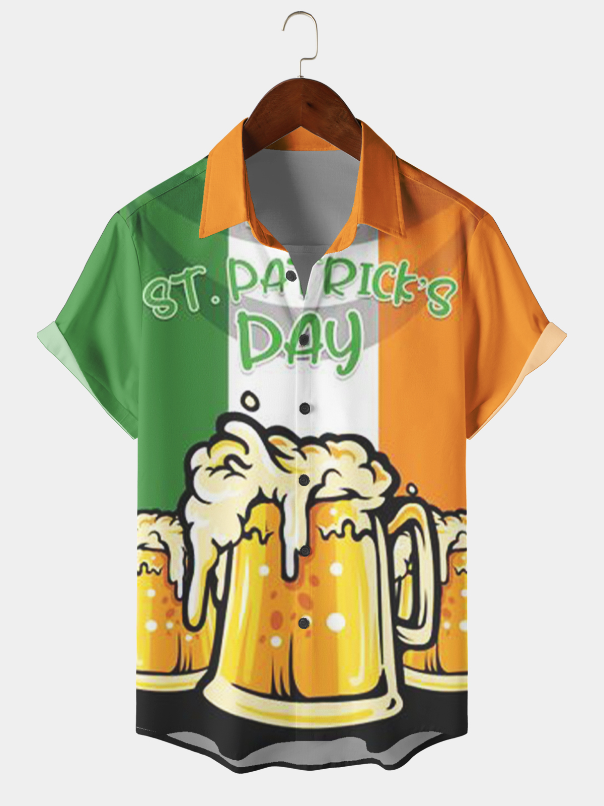 Men's Casual Festival Flag Beer Element Lapel Short Sleeve Shirt