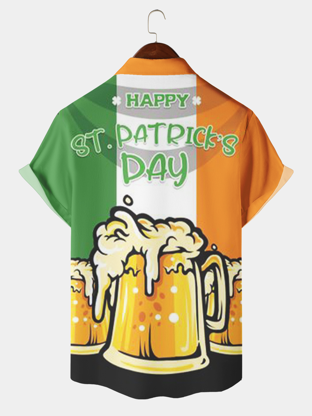 Men's Casual Festival Flag Beer Element Lapel Short Sleeve Shirt