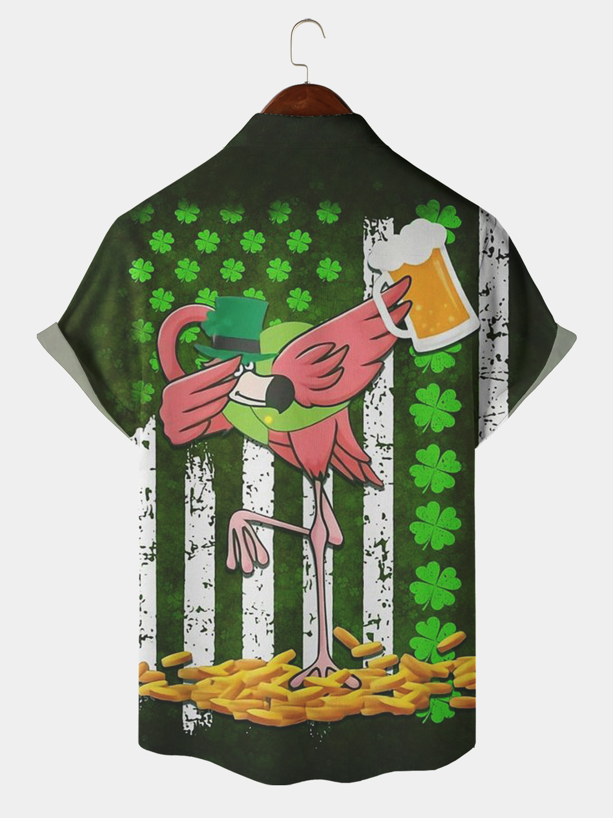 Men's Casual Festival Flamingo Beer Elements Lapel Short Sleeve Shirt