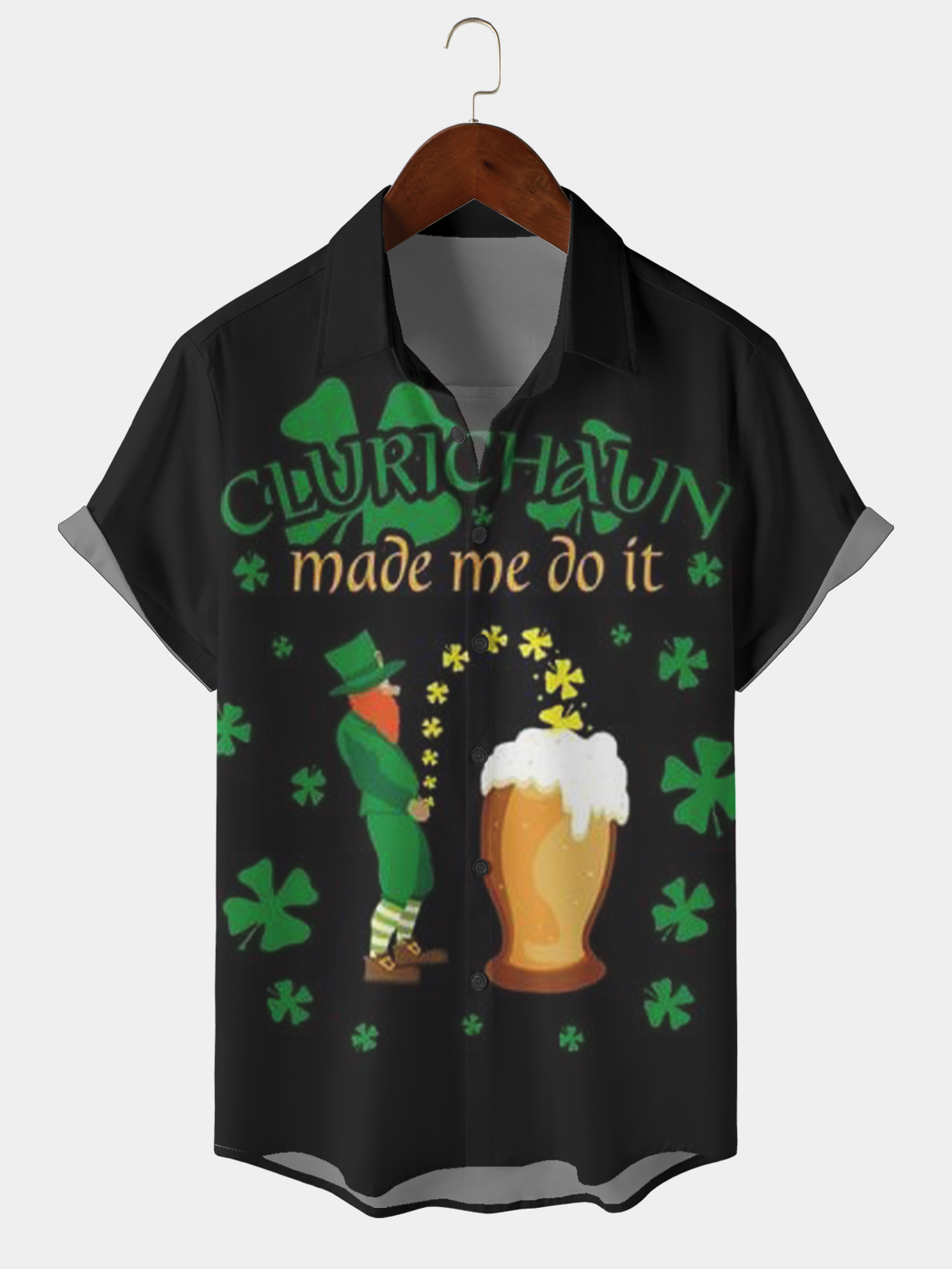 Men's Casual Holiday Fun Beer Element Lapel Short Sleeve Shirt