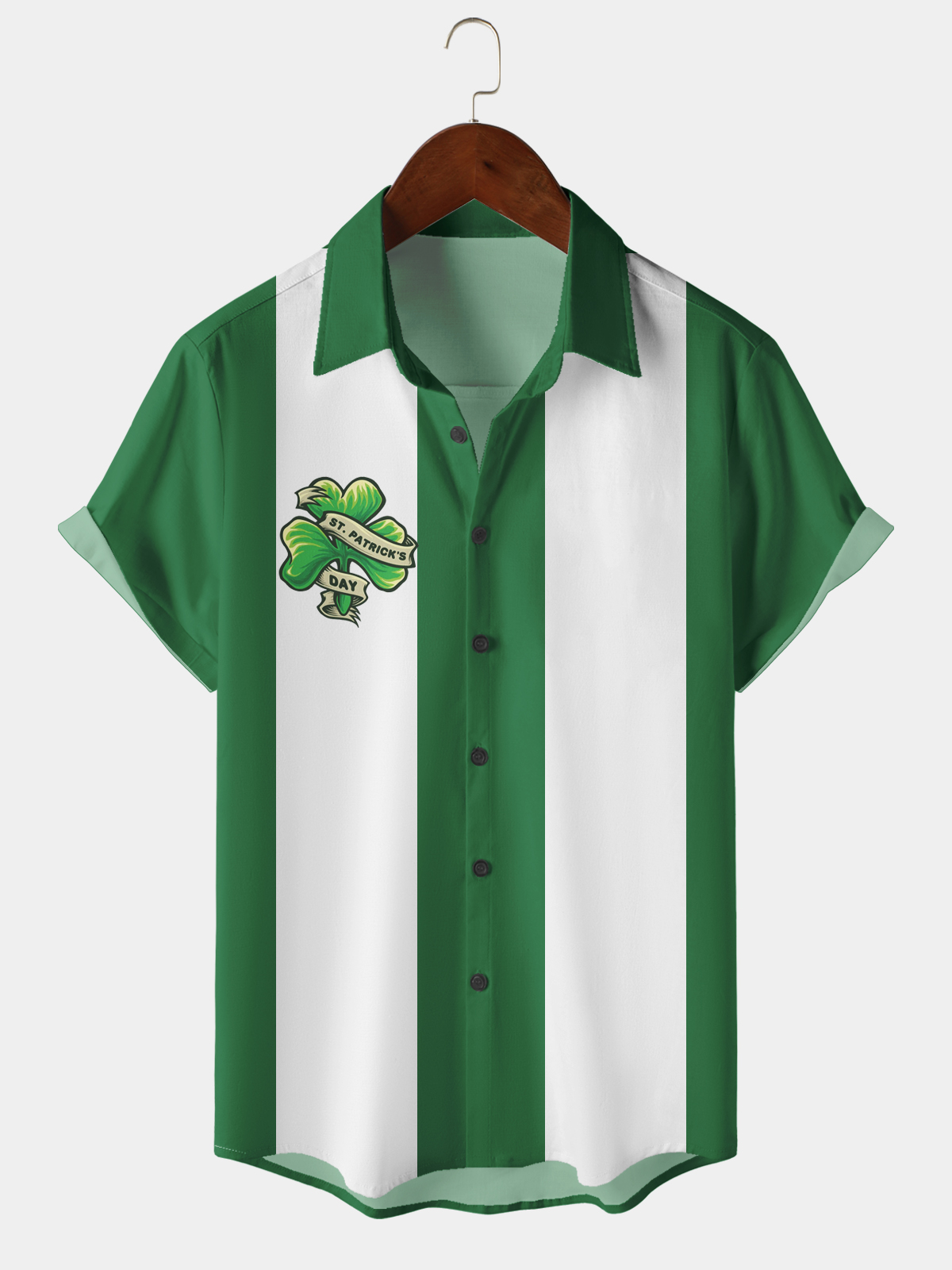 Men's Casual Holiday St. Patrick's Day Element Printed Lapel Short Sleeve Shirt