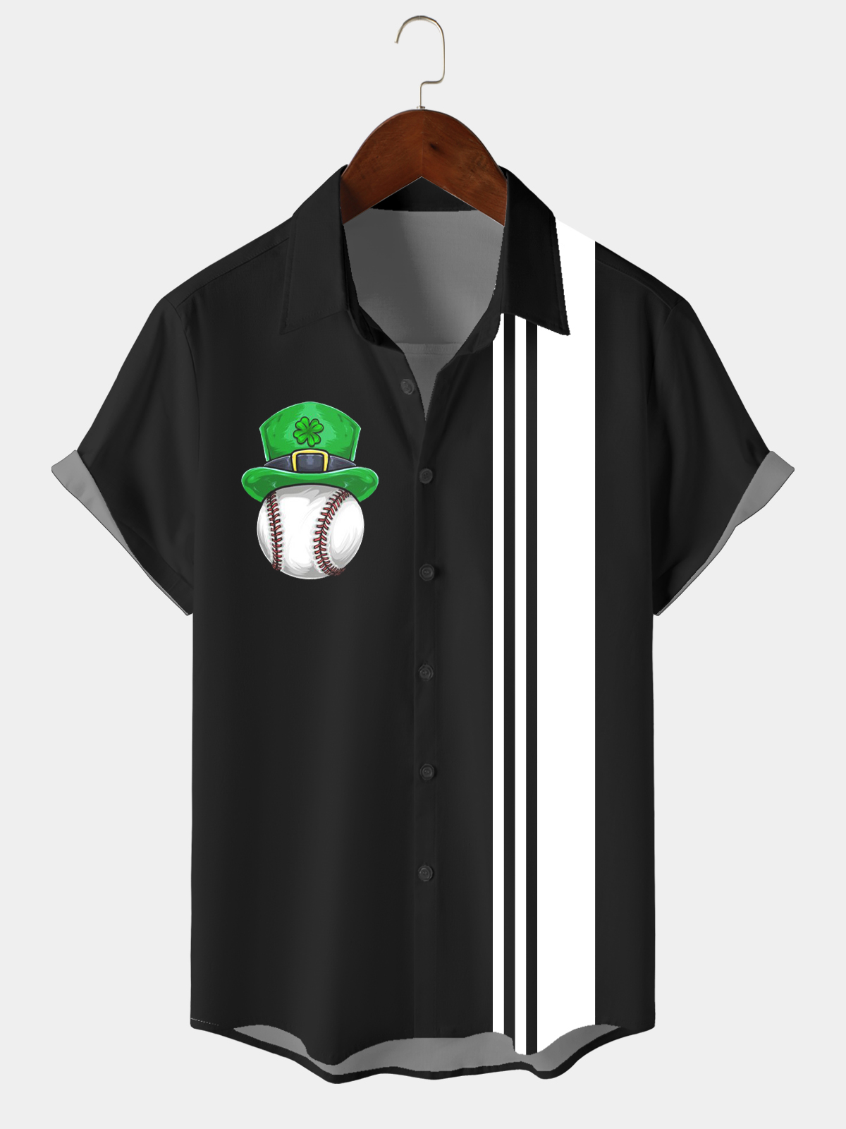 Men's Casual Holiday St. Patrick's Day Element Printed Lapel Short Sleeve Shirt