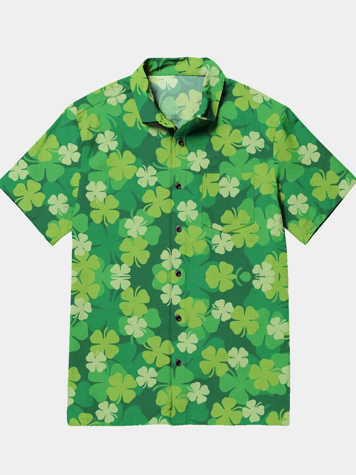Men's Casual Allover Printed Clover Element Printed Lapel Pocket Short Sleeve Shirt