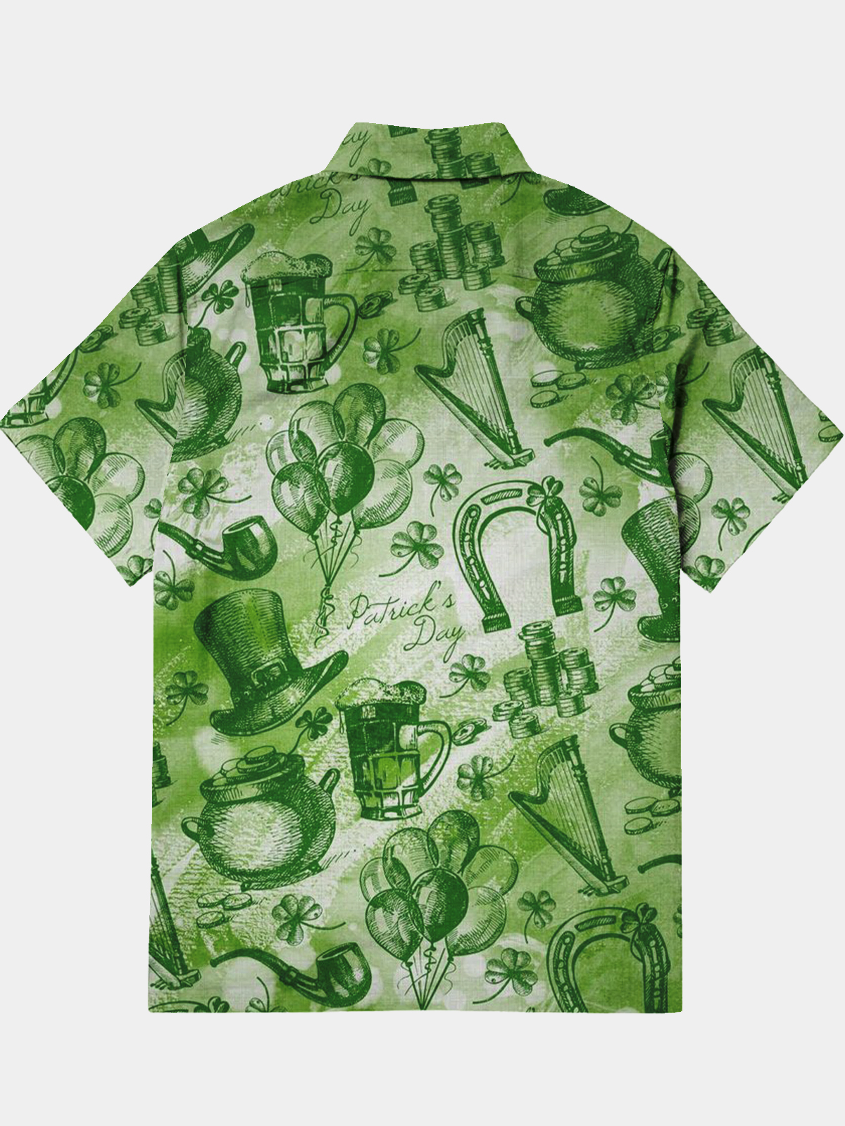 Men's Casual St. Patrick's Day Element Printed Lapel Pocket Short Sleeve Shirt