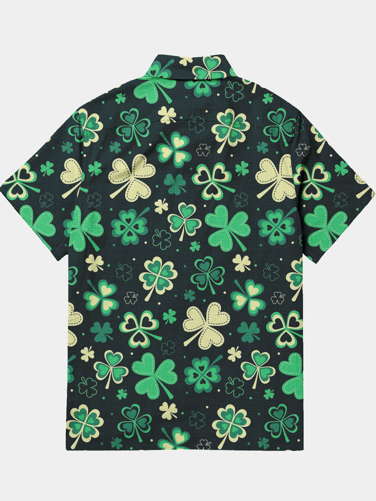 Men's Casual Festival Allover Shamrock Elements Printed Lapel Pocket Short Sleeve Shirt