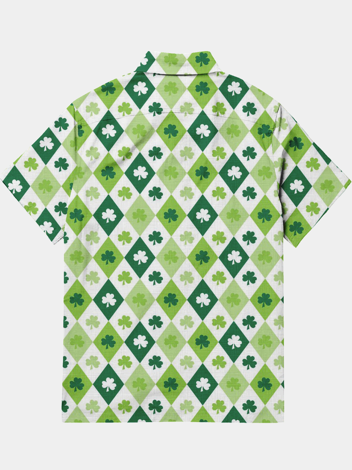 Men's Casual Festival Allover Plaid Shamrock Element Printed Lapel Pocket Short Sleeve Shirt