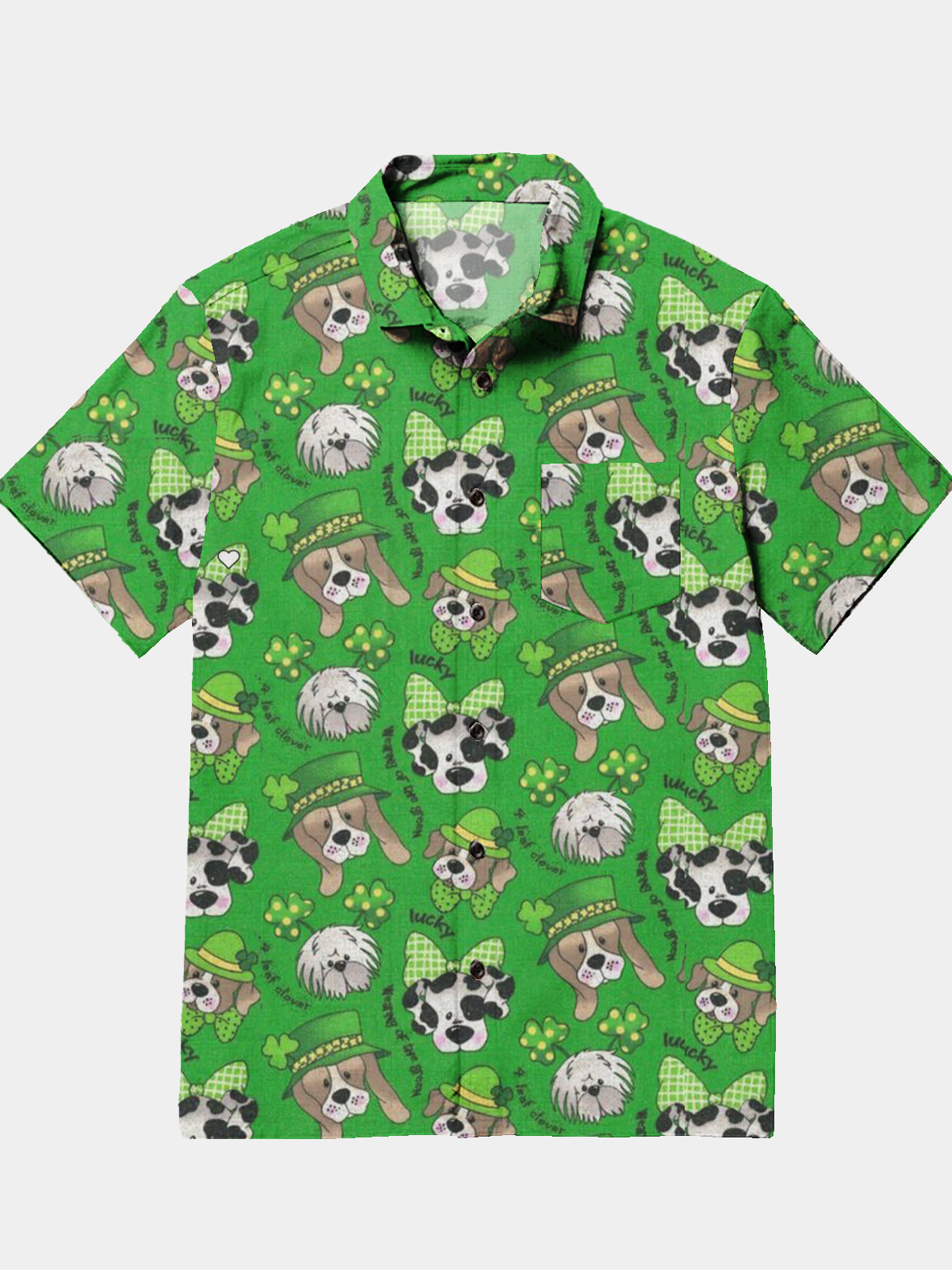 Men's Casual Festival Allover Printed Dog Head Element Printed Lapel Pocket Short Sleeve Shirt