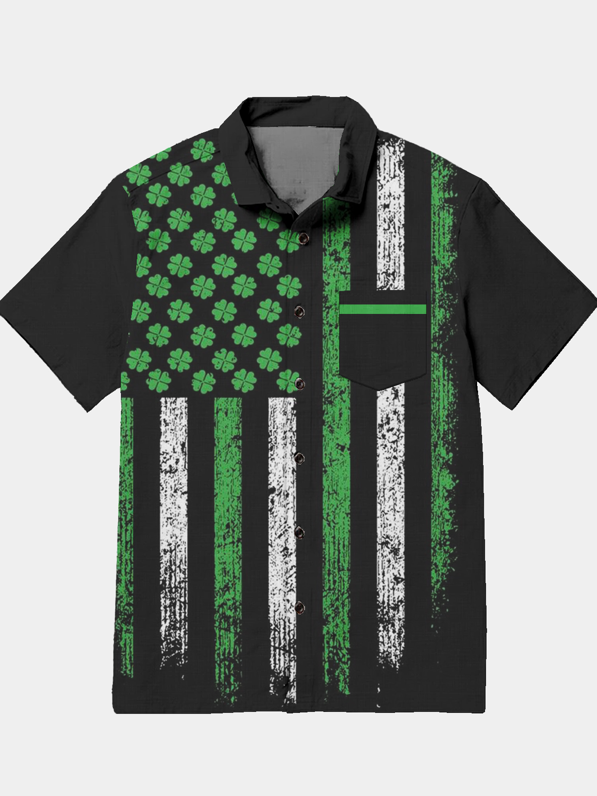 Men's Casual Holiday Flag Patchwork Element Printed Lapel Pocket Short Sleeve Shirt