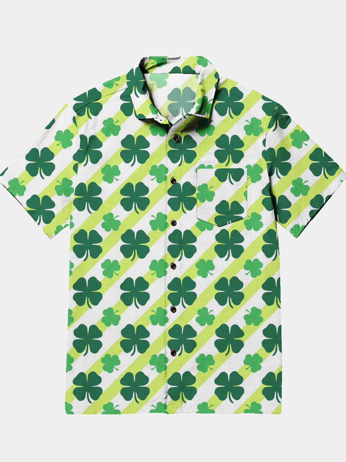 Men's Casual Allover Printed Clover Element Lapel Pocket Short Sleeve Shirt