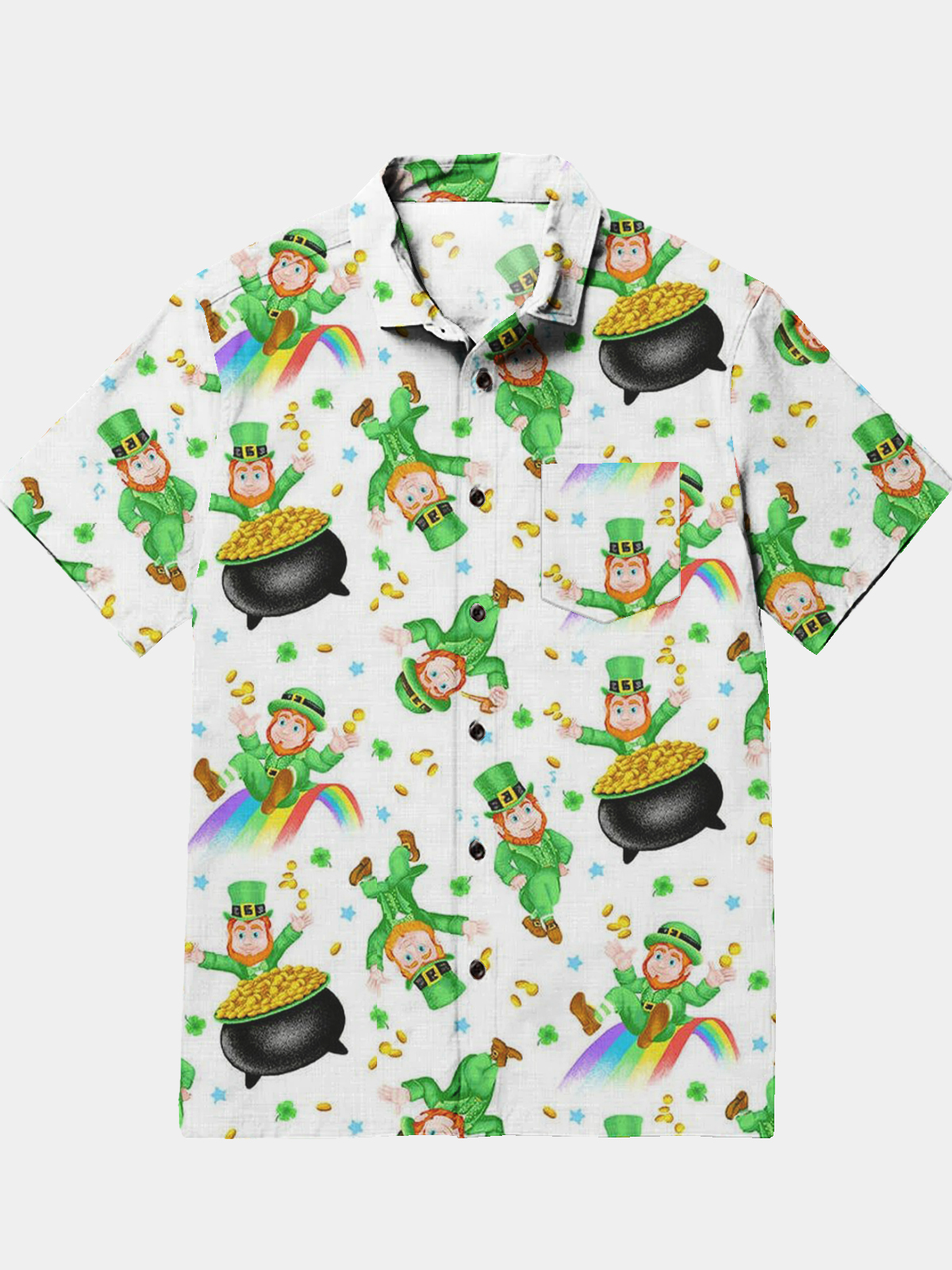 Men's Casual Allover Printed St. Patrick's Day Element Lapel Pocket Short Sleeve Shirt