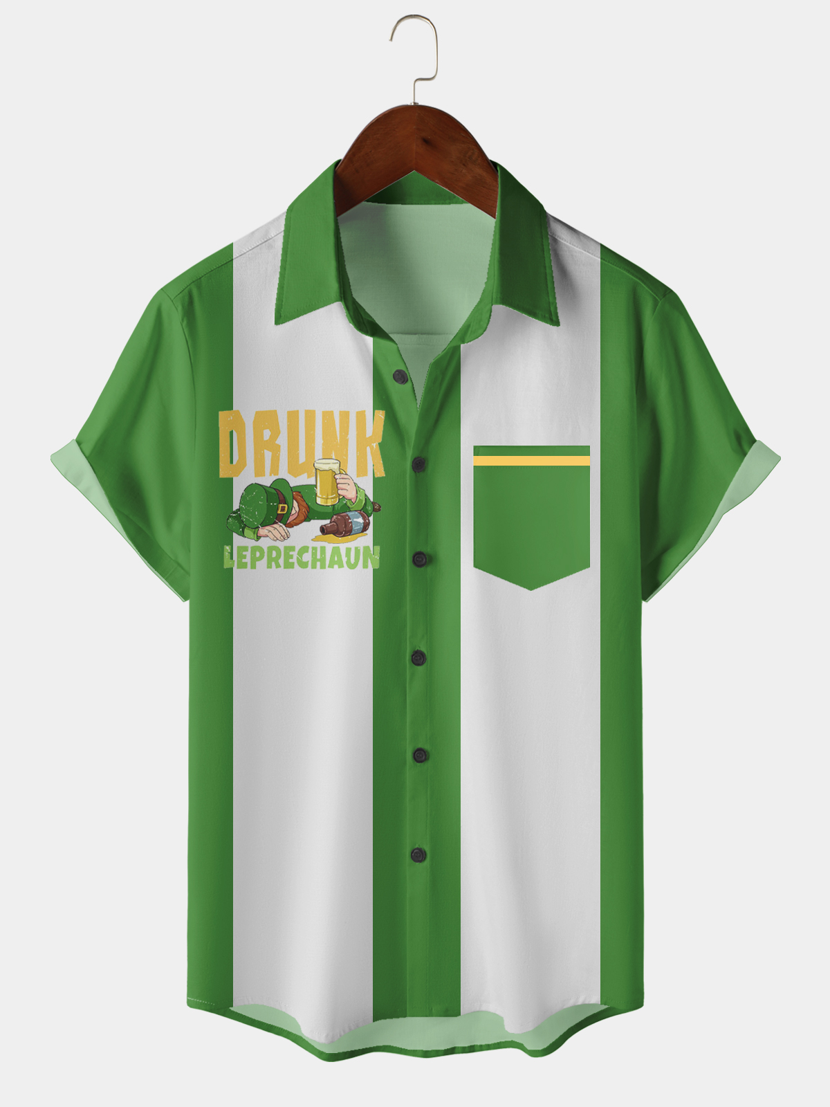 Men's Casual Festival Beer Element Lapel Pocket Short Sleeve Bowling Shirt