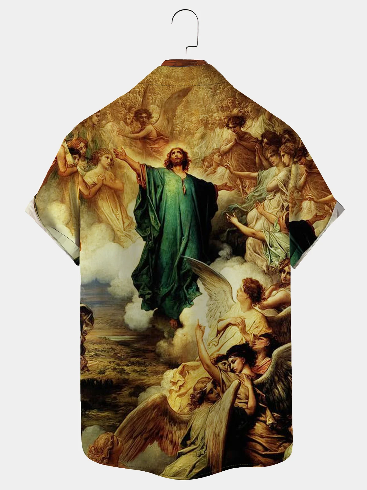 Men's Casual Easter Holiday Jesus Element Lapel Pocket Short Sleeve Shirt